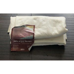 Vtg Owen 100% Acrylic Blanket Ivory Cream with Satin Edge Made in USA Full Twin